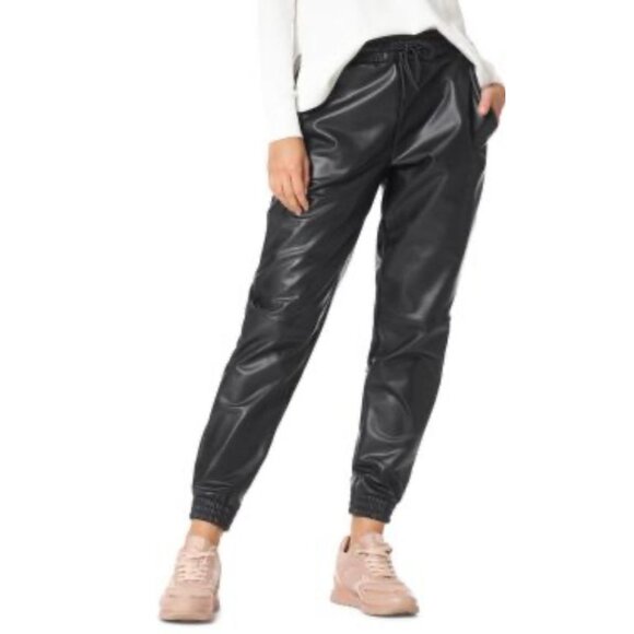 BBJ Los Angeles Womens Faux Leather Jogger Pants Black Size Medium - Picture 1 of 15